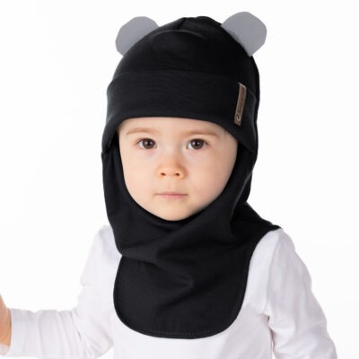 Black Merino Wool Balaclava with Reflective Ears
