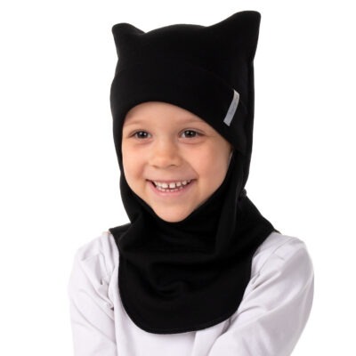 Kids' black merino wool balaclava