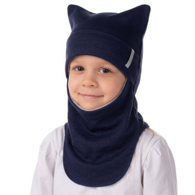 Children’s navy blue merino wool balaclava